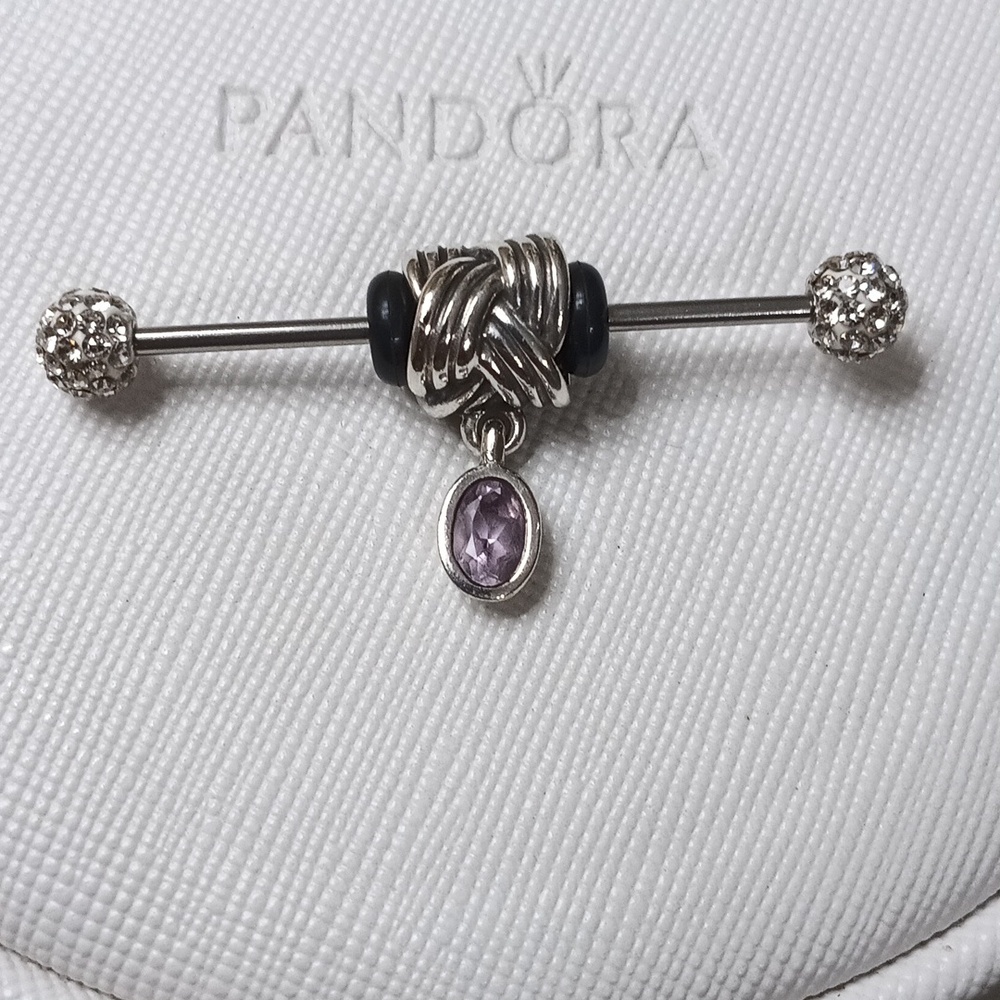 Pandora Vintage Silver Pink Amethyst Braided Bail Dangle Charm 2 Listed Separate